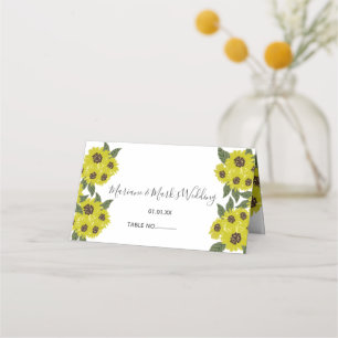 Sunflower Illustration Botanical Wedding Yellow Place Card