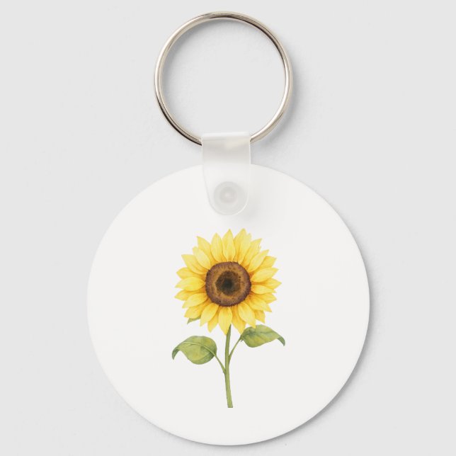 Sunflower Illustration — Bright Botanical Art Key Ring (Front)