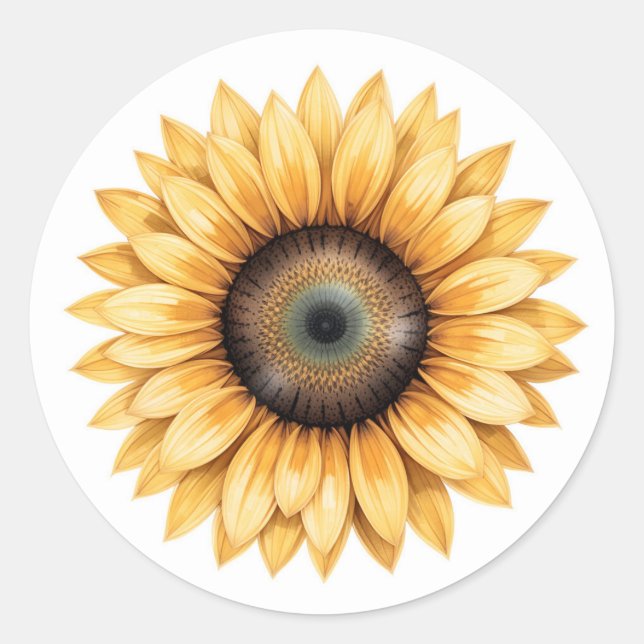 Sunflower illustration classic round sticker (Front)