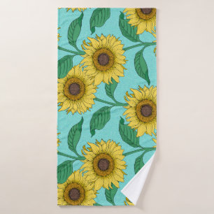 Sunflower Illustration Fashion Repeat Pattern Bath Towel