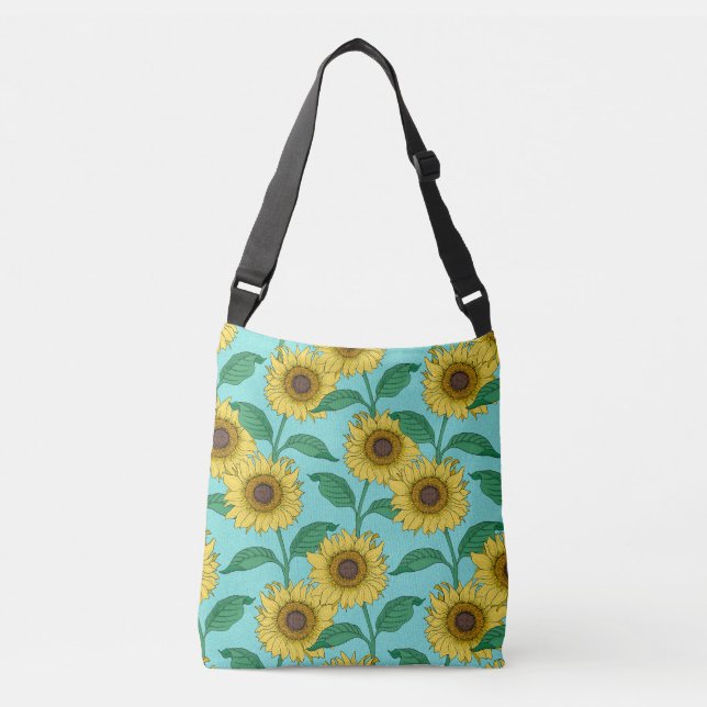 Sunflower Illustration Fashion Repeat Pattern Crossbody Bag (Front)