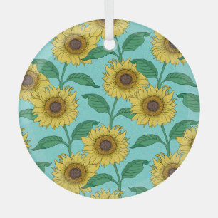 Sunflower Illustration Fashion Repeat Pattern Glass Tree Decoration