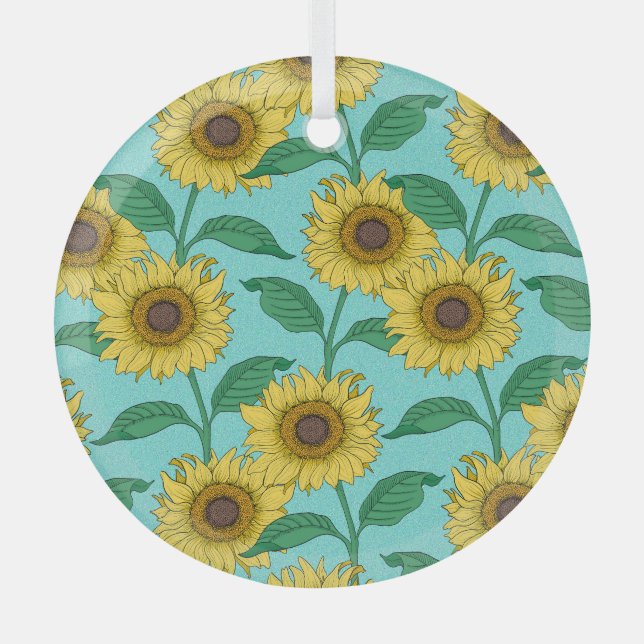 Sunflower Illustration Fashion Repeat Pattern Glass Tree Decoration (Front)