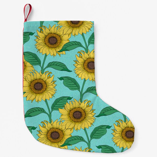Sunflower Illustration Fashion Repeat Pattern Small Christmas Stocking (Front)