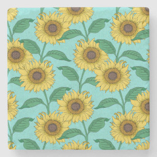 Sunflower Illustration Fashion Repeat Pattern Stone Coaster