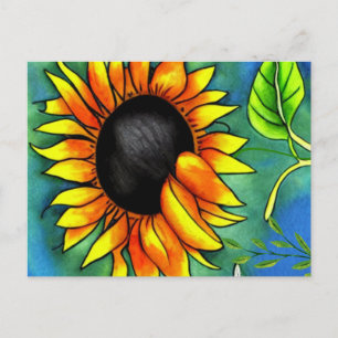 Sunflower impressionism Crayon Art Postcard