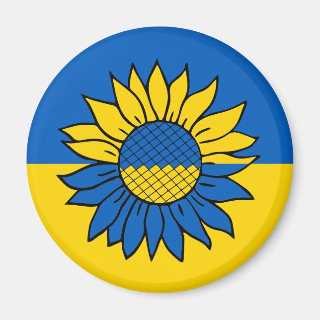 Sunflower in front of Ukrainian flag Magnet (Front)
