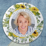 Sunflower In Loving Memory Photo Memorial Funeral 7.5 Cm Round Badge<br><div class="desc">Honour your loved one with a custom photo memorial funeral button. This funeral button features elegant sunflowers , with your custom photo. Quote "In Loving Memory". Customise with favourite photo, and name. Perfect for funeral favours, celebration of life events and memorial services. COPYRIGHT © 2020 Judy Burrows, Black Dog Art...</div>