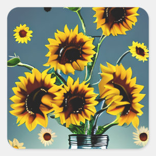 Sunflower in Mason Jar Art Square Sticker