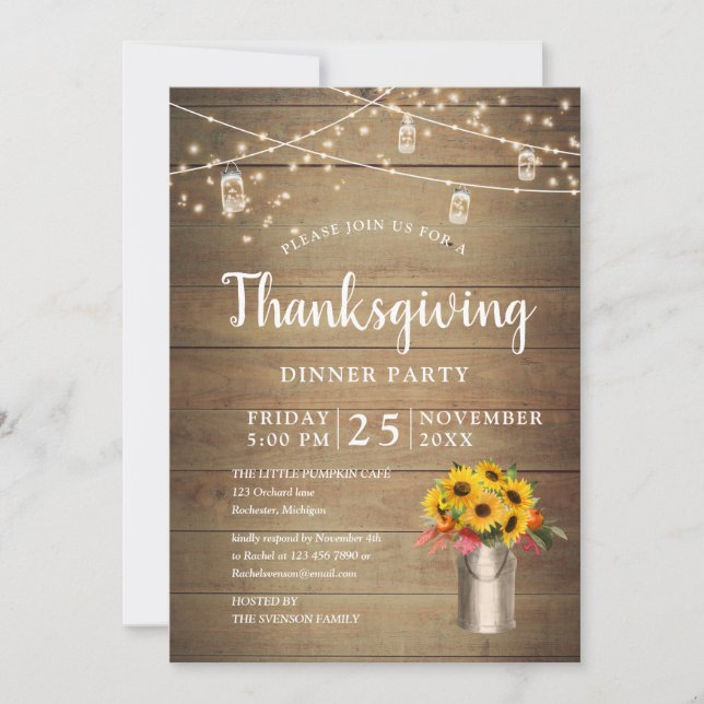 sunflower in milkbucket thanksgiving dinner invitation (Front)
