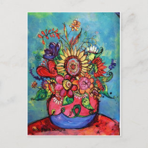 Sunflower in Pink Vase Postcard