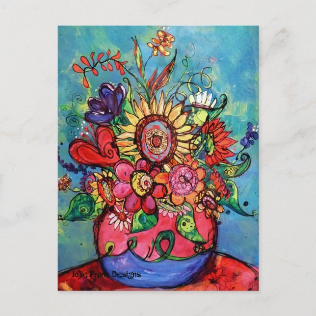 Sunflower in Pink Vase Postcard (Front)