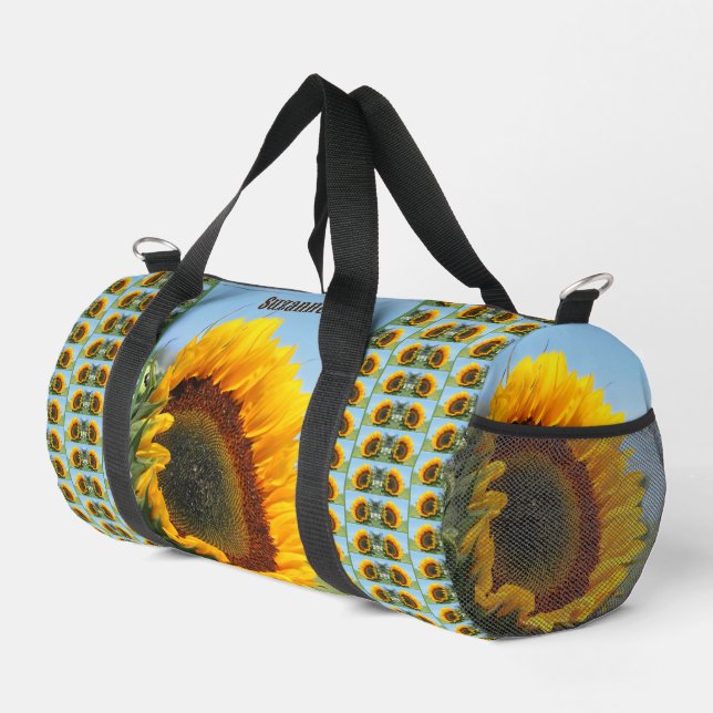 Sunflower In Sunshine Mirror Personalised Duffle Bag (Right Corner)
