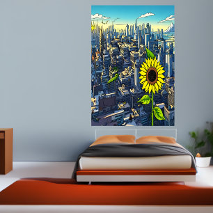 Sunflower in the city   AI Art  Poster