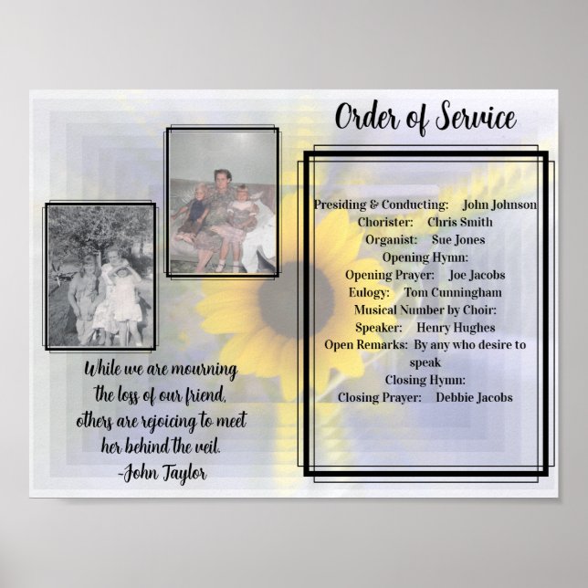 Sunflower Infinity 2 Photo Quote Memorial Program  Poster (Front)