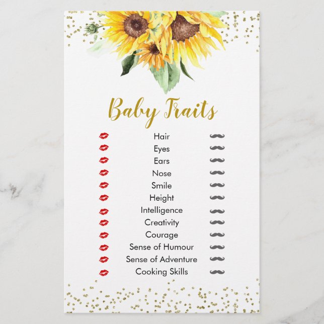 Sunflower is on the way Baby Shower Baby Traits (Front)