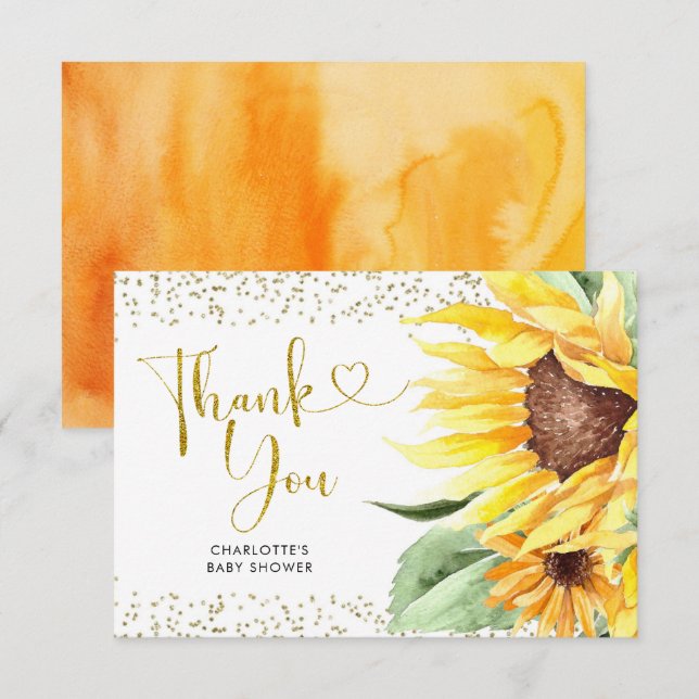 Sunflower is on the way Baby Shower Thank You Card (Front/Back)