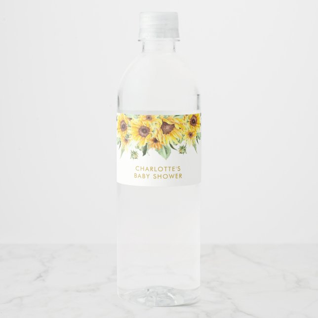 Sunflower is on the way Baby Shower Water Bottle Water Bottle Label (Front)