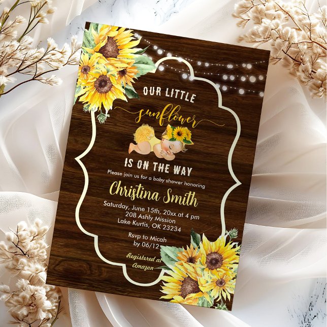 Sunflower Is On The Way Blonde Girl Baby Shower Invitation (Creator Uploaded)