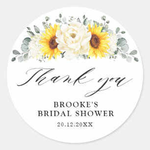 Sunflower Ivory Peony Bridal Shower Thank you Classic Round Sticker