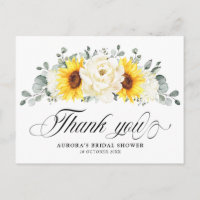 Sunflower Ivory Peony Bridal Shower Thank You