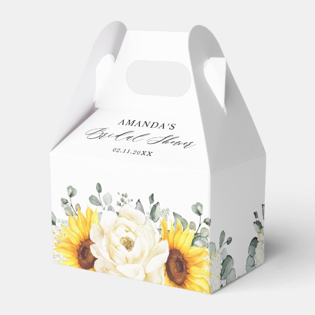 Sunflower Ivory Peony Eucalyptus Bridal Shower Favour Box (Back Side)