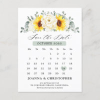 Sunflower Ivory Peony  Eucalyptus Save the Date