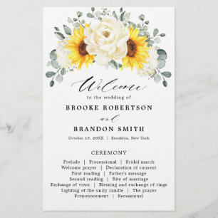 Sunflower Ivory Peony Eucalyptus Wedding Program 