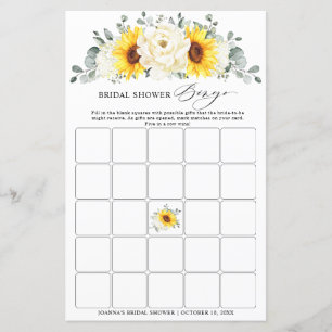 Sunflower Ivory Peony Floral  Bridal Shower Bingo