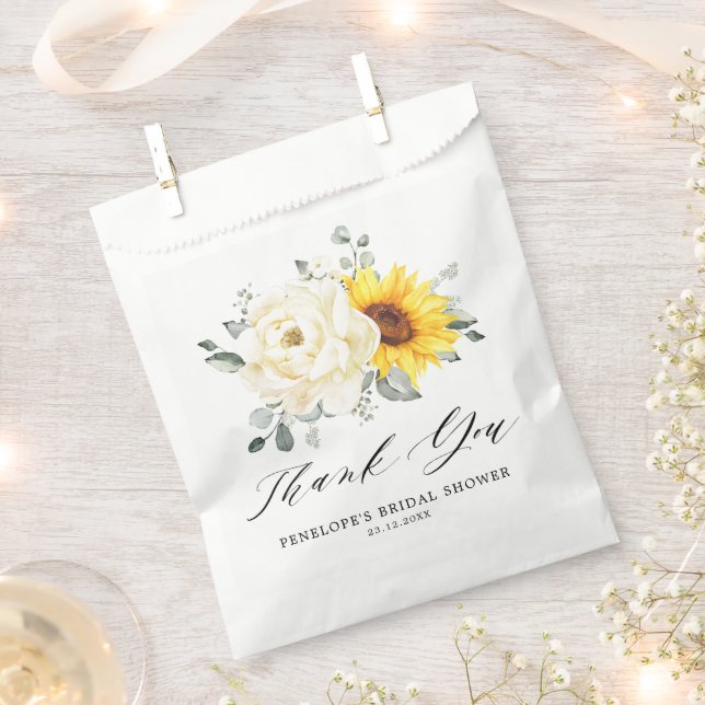 Sunflower Ivory Peony Floral Bridal Shower Favour Bags (Clipped)