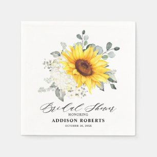 Sunflower Ivory Peony Floral Bridal Shower Paper Napkin
