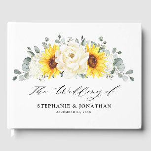 Sunflower Ivory Peony Floral Eucalyptus Wedding    Guest Book