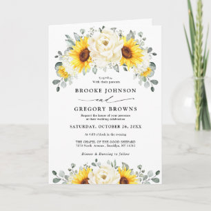 Sunflower Ivory Peony Floral Eucalyptus Wedding Invitation