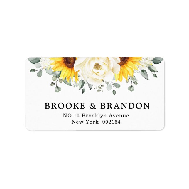 Sunflower Ivory Peony Floral Eucalyptus Wedding    Label (Front)