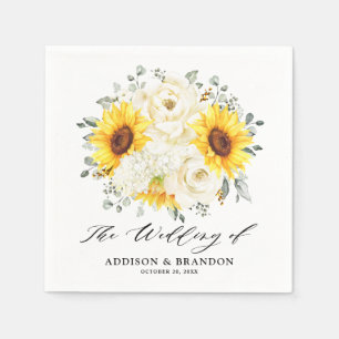 Sunflower Ivory Peony Floral Eucalyptus Wedding    Napkin