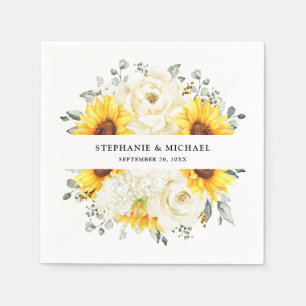 Sunflower Ivory Peony Floral Eucalyptus Wedding Napkin