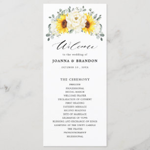 Sunflower Ivory Peony Floral Eucalyptus Wedding    Programme