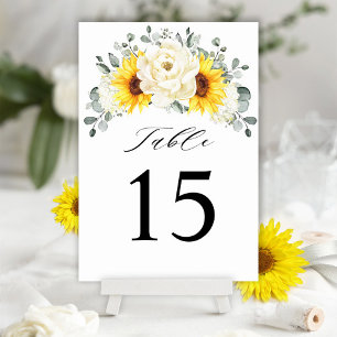 Sunflower Ivory Peony Floral Eucalyptus Wedding    Table Number