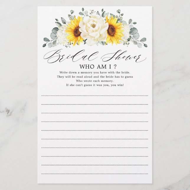 Sunflower Ivory Peony Floral  Who Am I Game      (Front)