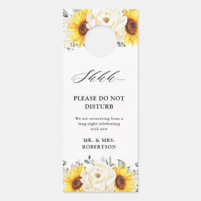 Sunflower Ivory Peony Wedding Do Not Disturb Door Hanger (Front)