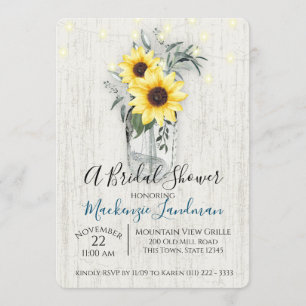 Sunflower Jar and String Lights Rustic Wedding Invitation