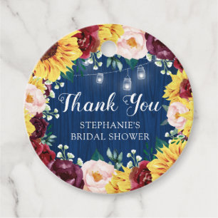Sunflower Jar Lights Blue Thank You Bridal Shower Favour Tags