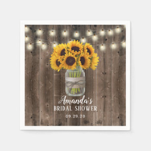 Sunflower Jar Rustic Barn Wood Bridal Shower Napkin