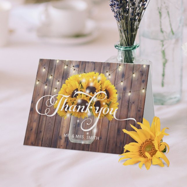 Sunflower Jar String Lights Barn Wedding Thank You (Creator Uploaded)