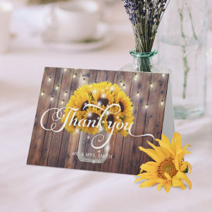 Sunflower Jar String Lights Barn Wedding Thank You Card