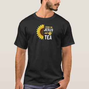 Sunflower Jesus I Run On Tea  Raglan T-Shirt