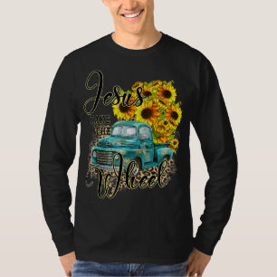 Sunflower Jesus Take The Wheel Christian Gift Leop T-Shirt