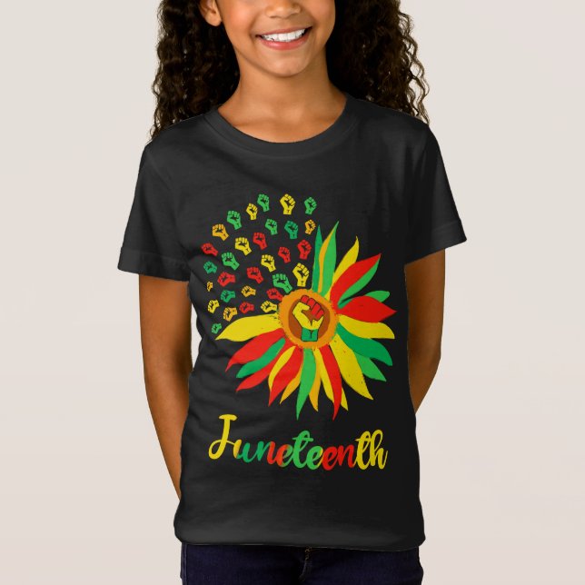 Sunflower Juneteenth With Flying Fists Juneteenth  T-Shirt (Front)