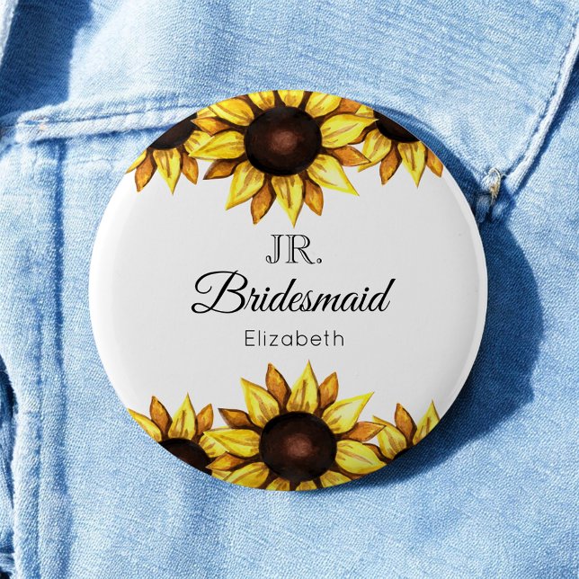 Sunflower Junior Bridesmaid Wedding 6 Cm Round Badge (Creator Uploaded)