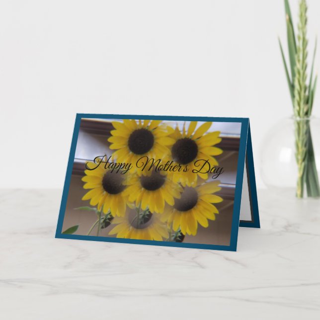 Sunflower Kaleidoscope Blue Mothers Day Card (Front)